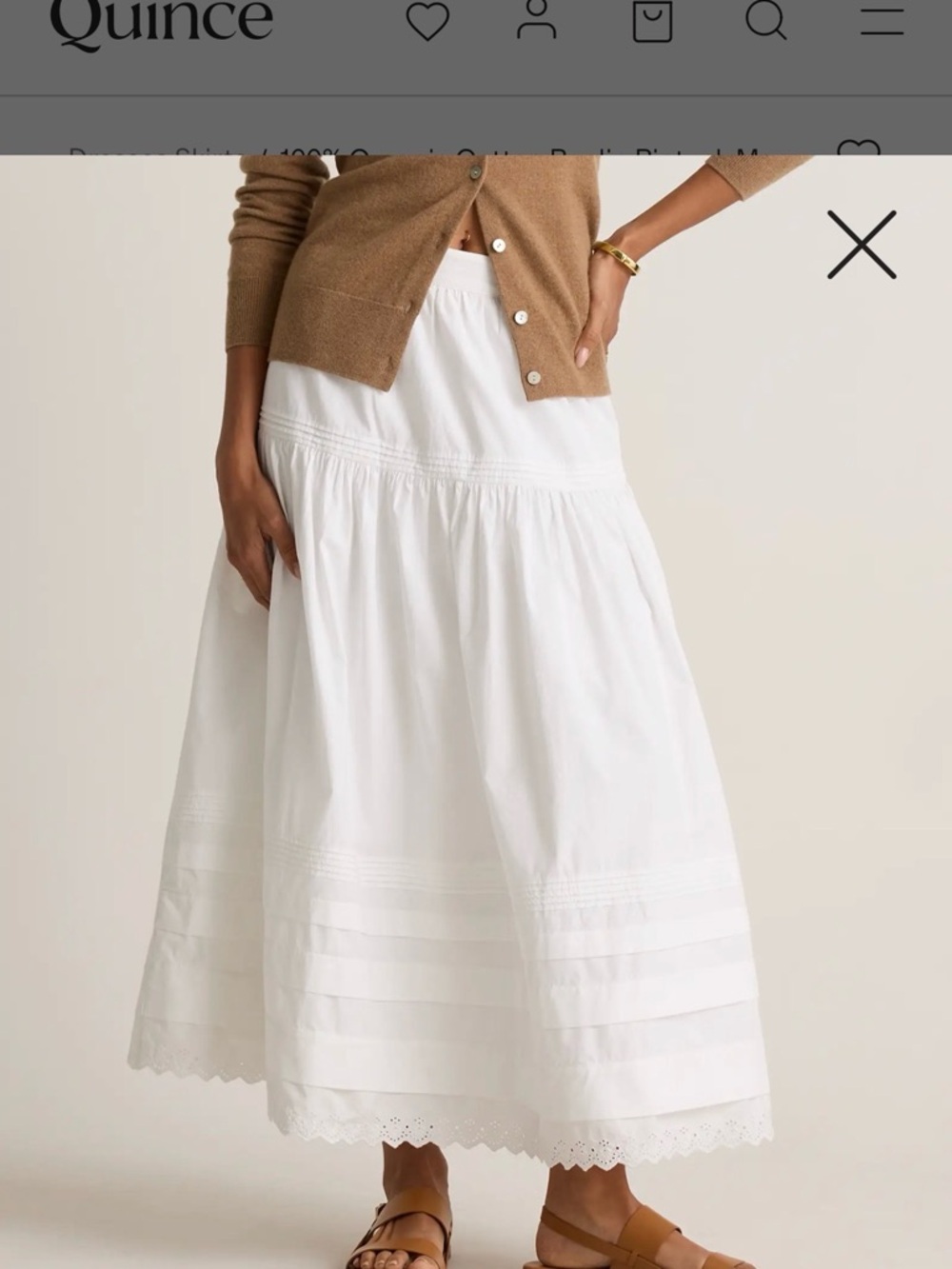 100% cotton Quince White Cotton Tiered Eyelet Maxi Skirt